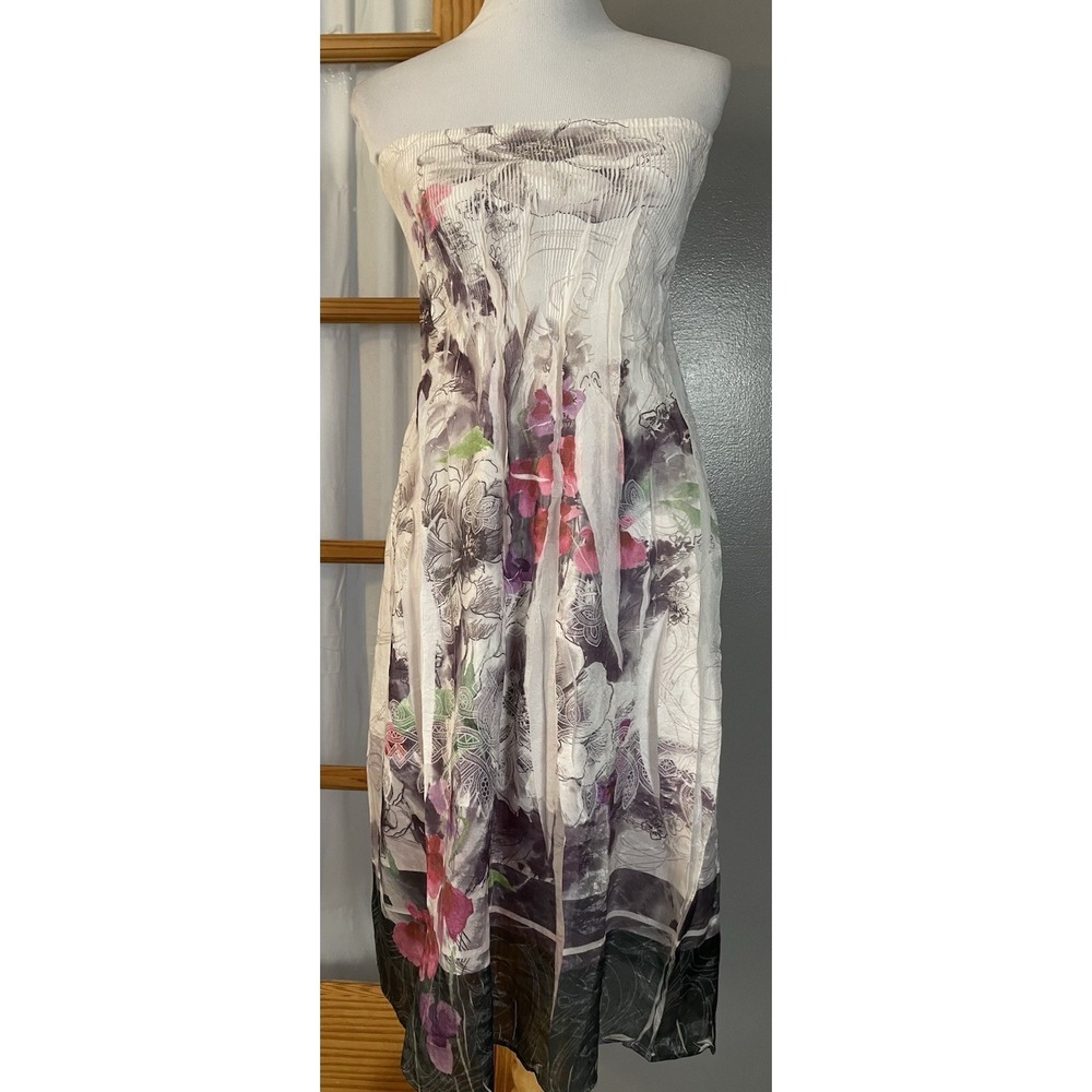 Anthropologie Lapis Strapless Floral Dress OS Smocked Pink Gray Beach Boho Party